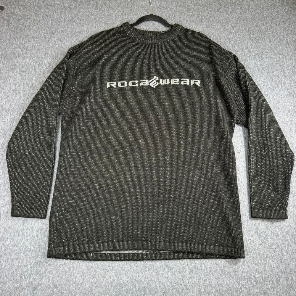 Rocawear Sweater Mens XL Gray Knit‎ Pullover Logo Streetwear Acrylic Wool Blend